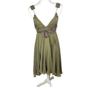 Matthew Williamson Green 100% Silk Embellished Open Back Dress UK Sz 10 US Sz 6